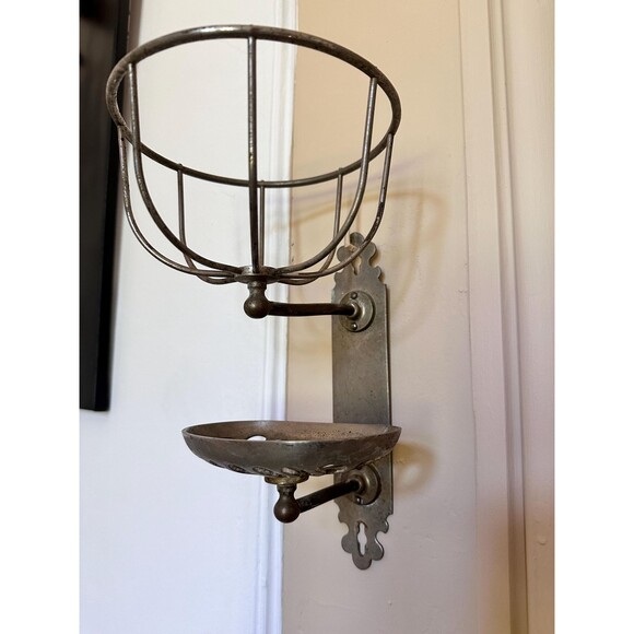 Vintage French bathroom accessories: sponge and soap holder, towel hook. - Picture 5 of 5